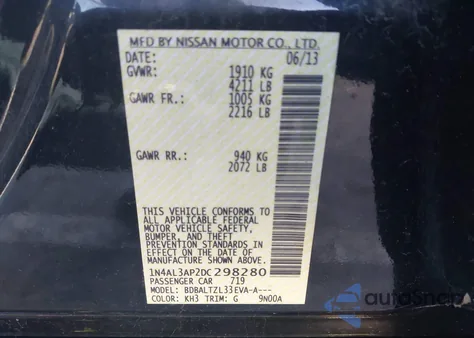 2013 Nissan Altima 2.5 Sv from USA, damaged, VIN 1N4AL3AP2DC298280